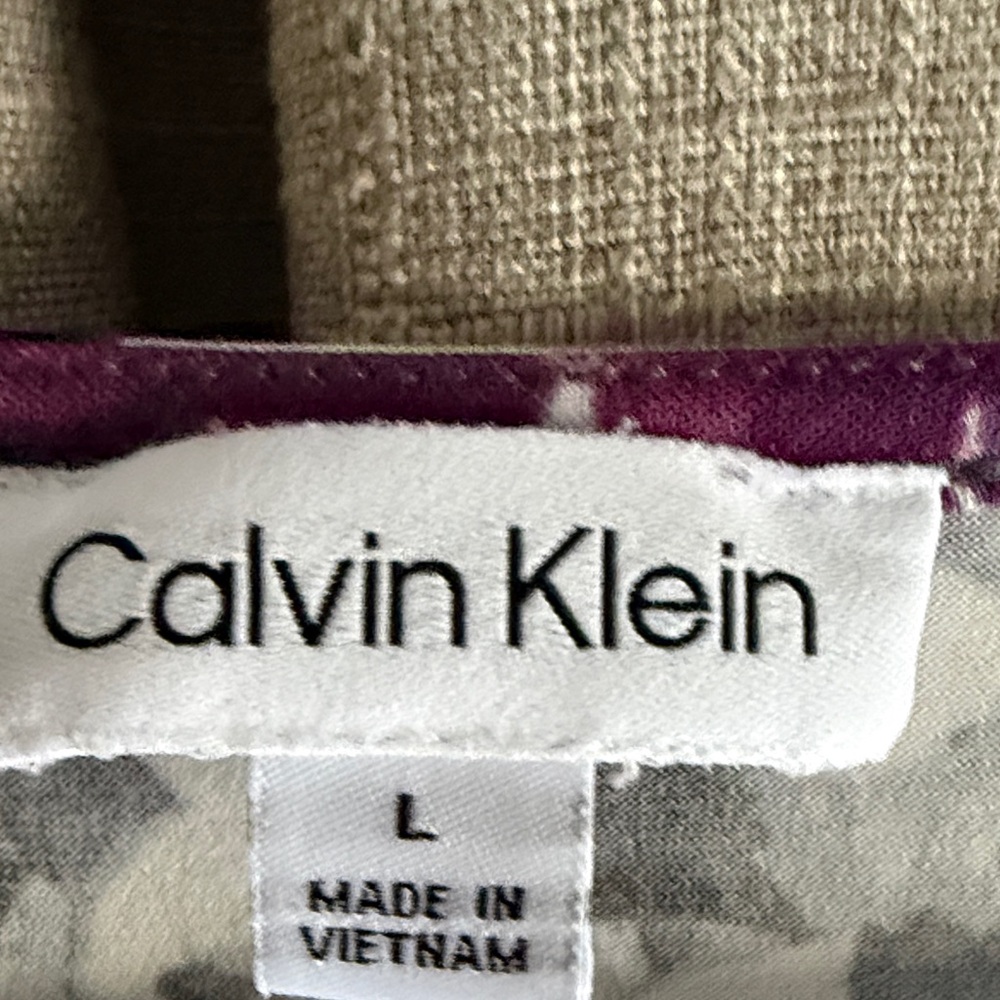 Calvin Klein Purple and Gray Floral Blouse Flatter Sleeve L - Picture 3 of 8